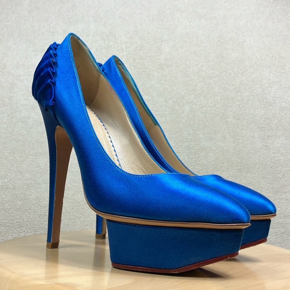 Charlotte Olympia Paloma Blue Satin Heels Women’s size 36